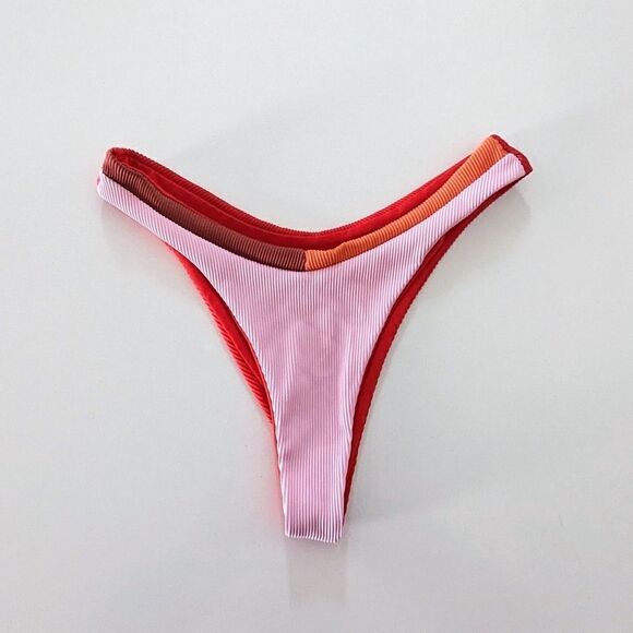 Women's SHEIN Bikini Bottoms Ribbed Color Block Medium Pink Red Cheeky High Cut - Picture 1 of 6